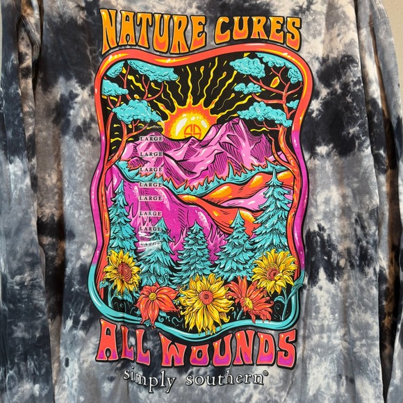 Simply Southern Tops - Simply Southern Nature Cures All Wounds TieDye Hoodie Womens Lg Grey/Black NWT